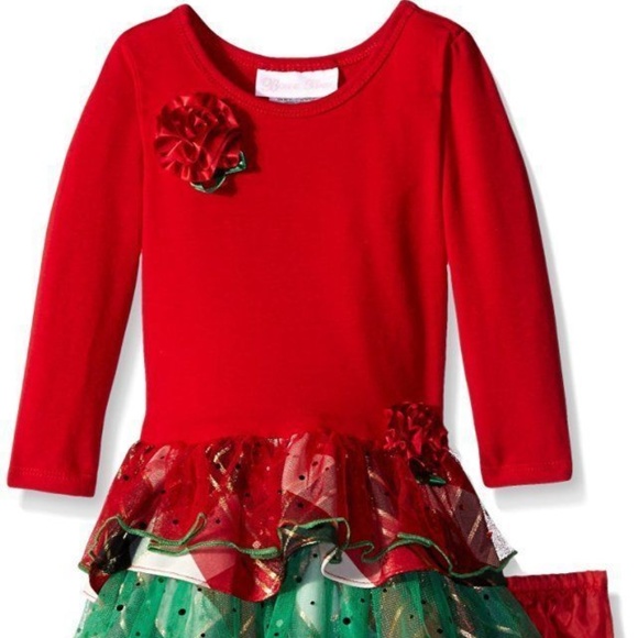 Bonnie Baby Red Tutu Christmas Holiday Dress Set size 24 Mo Long Sleeve - Picture 2 of 6